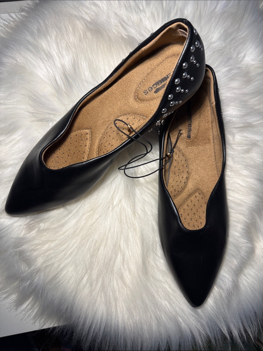 Maurices Black Pointed-Toe Faux Leather Studded Flats